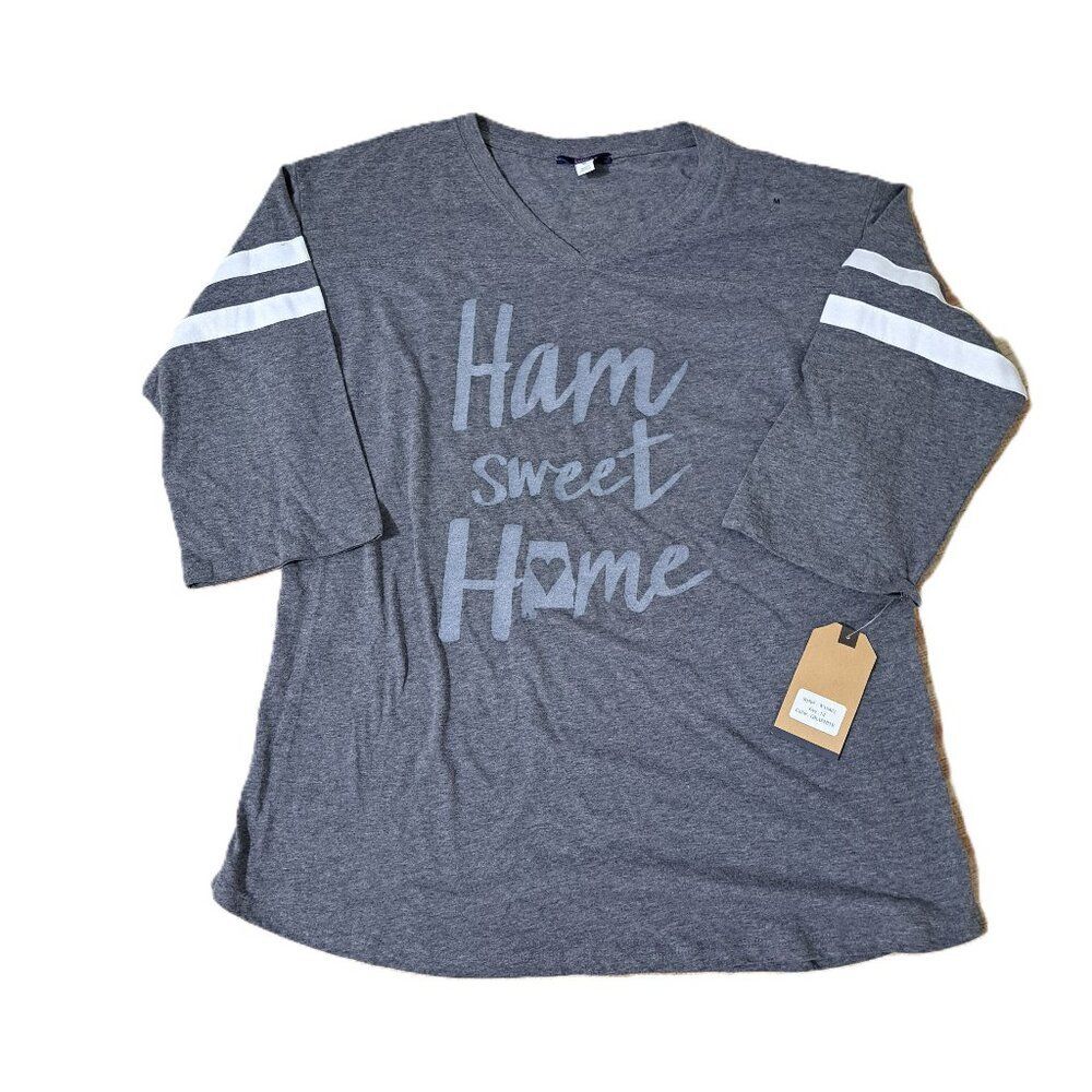 MV Sport Adult Men Unisex Grey 3/4 Sleeve Funny Ham Shirt Sz Medium